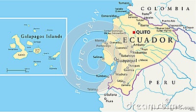 Ecuador and Galapagos Islands Political Map Vector Illustration