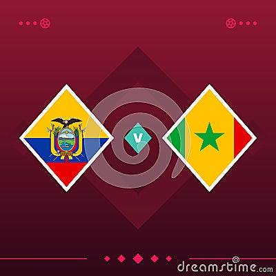 Ecuador, senegal world football 2022 match versus on red background. vector illustration Vector Illustration