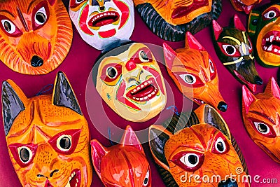 Ecuador Souvenir. Traditional Ecuadorian New Year`s masks Stock Photo