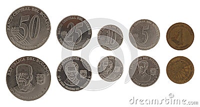Ecuadorian Coins Isolated on White Stock Photo