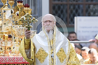 Ecumenical Patriarch Bartholomew during a religious service close to the St. Sophia Cathedral in Kyiv, Ukraine Editorial Stock Photo