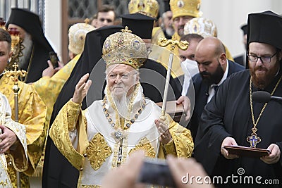 Ecumenical Patriarch Bartholomew during a religious service close to the St. Sophia Cathedral in Kyiv, Ukraine Editorial Stock Photo