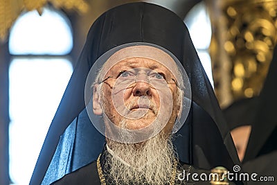 Ecumenical Patriarch Bartholomew during a religious service in the St. Michael Golden-Domed Monastery in Kyiv, Ukraine Editorial Stock Photo