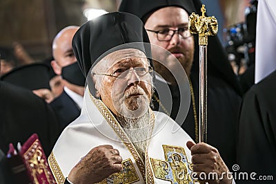 Ecumenical Patriarch Bartholomew during a religious service in the St. Michael Golden-Domed Monastery in Kyiv, Ukraine Editorial Stock Photo