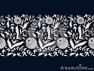 Seamless vector wide floral border. seamless template in swatch panel. design for print, card, frame Vector Illustration