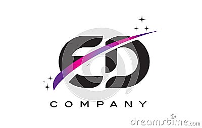 ED E D Black Letter Logo Design with Purple Magenta Swoosh Vector Illustration