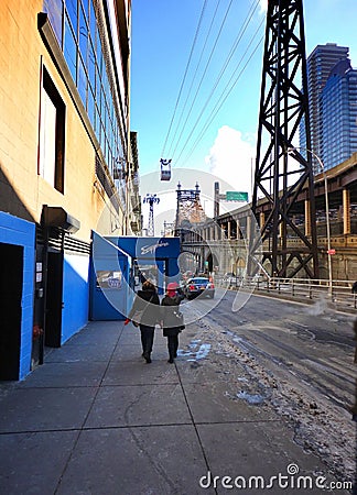 Ed Koch Queensboro Bridge in New York City during winter daytime against blue sky Editorial Stock Photo