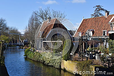 Edam, Netherlands. February 2023. The canals in Edam, Holland. Editorial Stock Photo