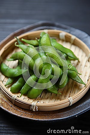 EDAMAME Japanese boiled beans Stock Photo