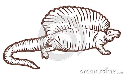 Edaphosaurus dinosaur - hand drawn vector illustration - Out line Vector Illustration