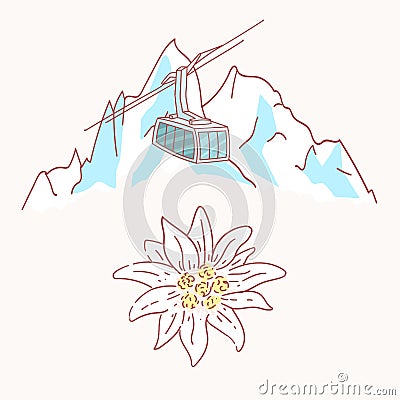 Edelweiss mountains gondola flower symbol alpinism alps germany logo set Vector Illustration