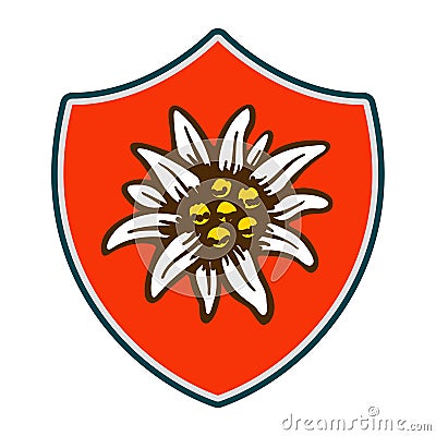 Edelweiss shield flower symbol alpinism alps germany logo Vector Illustration