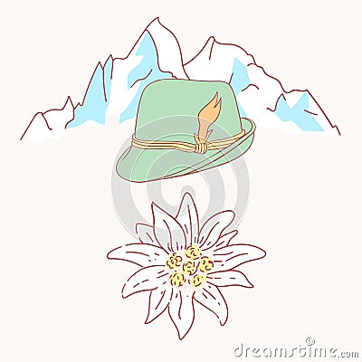 Edelweiss tyrolean hat flower symbol alpinism alps germany logo Vector Illustration