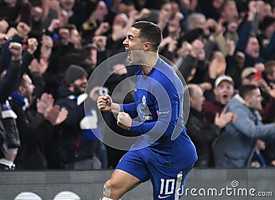 Eden Hazard celebrates a goal Editorial Stock Photo