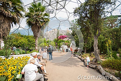 Eden Project visitors inside one of gaint domes Editorial Stock Photo