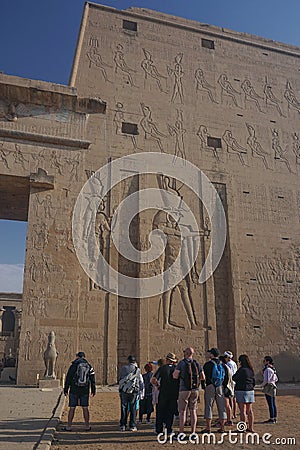 Edfu, Egypt: The temple of Edfu, Dedicated to Horus and Hathor of Dendera Editorial Stock Photo