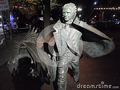 Edgar Allan Poe Statue Boylston and Charles Street, Boston, MA, USA Editorial Stock Photo