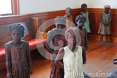 Edgard, Louisiana, U.S.A - February 2, 2020 - The statues of the African American kids inside the church near Whitney Plantation Editorial Stock Photo