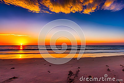 Breathtaking sea side with the sun setting generated by ai Stock Photo