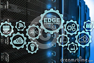 EDGE COMPUTING on modern server room background. Information technology and business concept for resource intensive Stock Photo