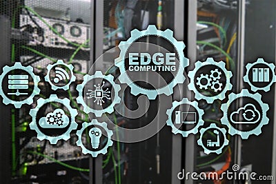 EDGE COMPUTING on modern server room background. Information technology and business concept for resource intensive distributed Stock Photo