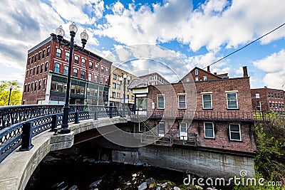 Edge of Downtown Brattleboro, Vermont above the Whetstone Brook Editorial Stock Photo