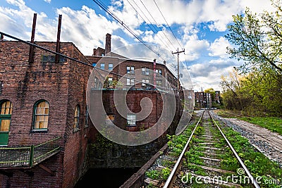 Edge of Downtown Brattleboro, Vermont above the Whetstone Brook Stock Photo