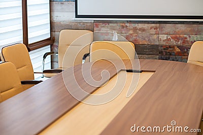 Edge of the table in the meeting room Stock Photo