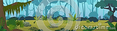 Edge tropical jungle cartoon panorama vector illustration horizontal background Vector Illustration