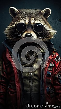 Edgy Raccoon Street Style Inspired Poster with Contrasting Colors AI Generated Cartoon Illustration