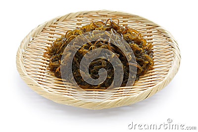 Edible seaweed, mozuku on a bamboo basket, japanes Stock Photo