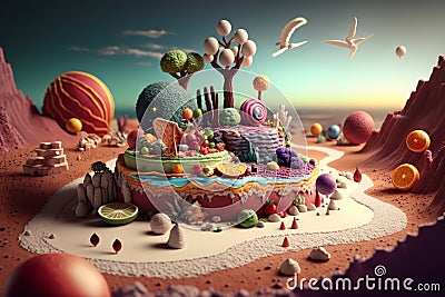 Edible Worlds: An Unreal Feast of Intricate Detail and Color-Coded Delights Stock Photo