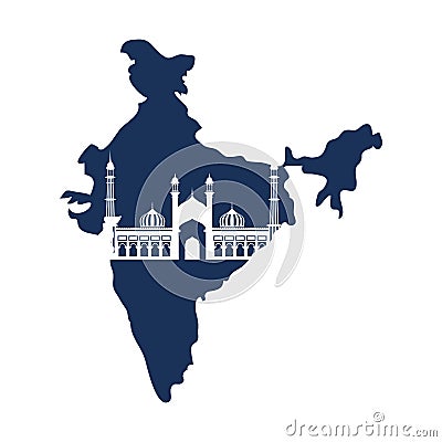 Edification of islamic mosque jama masjid and Indian independence day Vector Illustration
