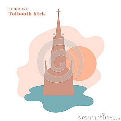Edinburg color silhouette of Tolbooth Kirk former St John Church Vector Illustration
