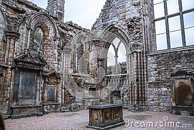 Edinburg. Ruins of Holyrood Abbey founded in 1128 by David I. Editorial Stock Photo