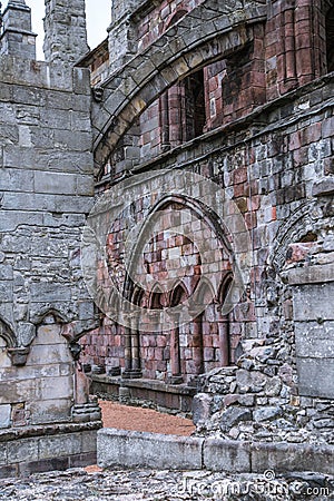 Edinburg. Ruins of Holyrood Abbey founded in 1128 by David I. Editorial Stock Photo