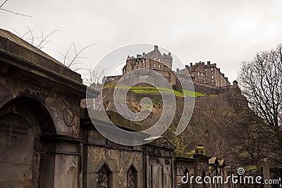 Edinburgh castle view from old cemetary Stock Photo