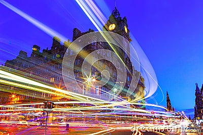 Edinburgh at night scene with Speed of Lights Stock Photo