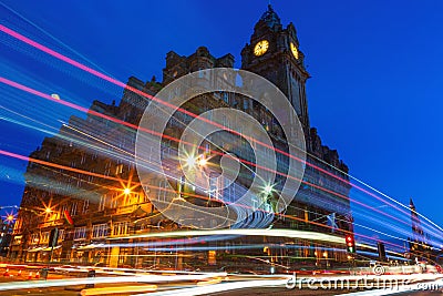 Edinburgh at night scene with Speed of Lights Stock Photo