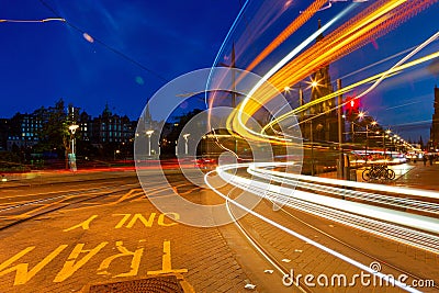 Edinburgh at night scene with Speed of Lights Stock Photo