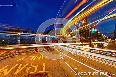 Edinburgh at night scene with Speed of Lights Stock Photo