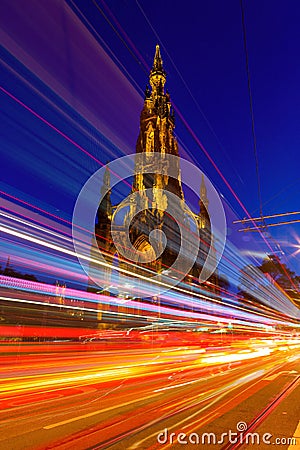 Edinburgh at night scene with Speed of Lights Stock Photo