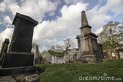 Edinburgh Scotland England. Old Calton Cemetery - a cemetery with old gravestones in Edinburgh. Editorial Stock Photo