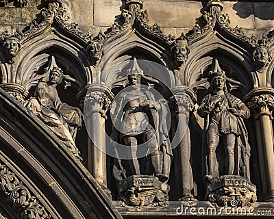 Sculptured Facade of St. Giles Cathedral in Edinburgh, Scotland Editorial Stock Photo