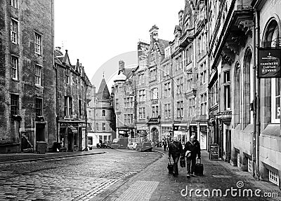 EDINBURGH, SCOTLAND-JANUARY 20: Black and white urban scene Editorial Stock Photo