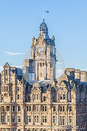 Vertical image of the Balmoral Hotel clock town in Edinburgh Editorial Stock Photo