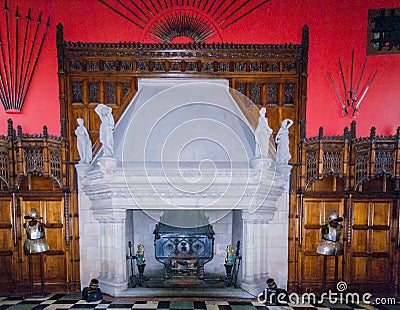 Fireplace of Great Hall at Castle, Edinburgh, Scotland. Editorial Stock Photo