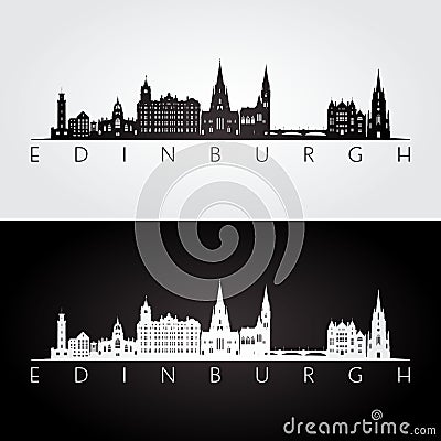 Edinburgh skyline and landmarks silhouette Vector Illustration