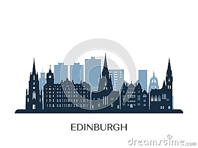 Edinburgh skyline, monochrome silhouette. Vector Illustration