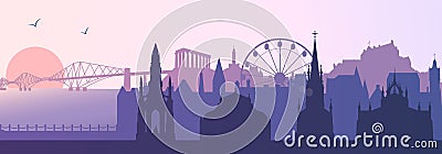 Edinburgh Skyline silhouette with landmarks violet Vector Illustration